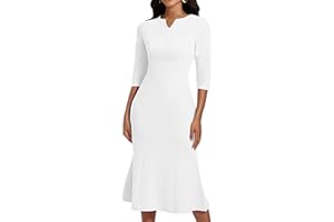 Nmoder Midi Dresses for Women Bodycon Mermaid Church Cocktail Semi Formal Dress 3/4 Sleeve Crewneck Fishtail Dress