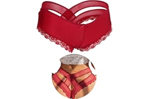 ohyeah Cross Back Cheeky Hipster Underwear Panties Lace Trim Boyshorts for Women Ladies Cotton Crotch Underpants Fit XS-4XL