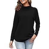 Women's Turtleneck Knit Pullover Long Sleeve Casual Oversized Curved Hemline Sweater Tops