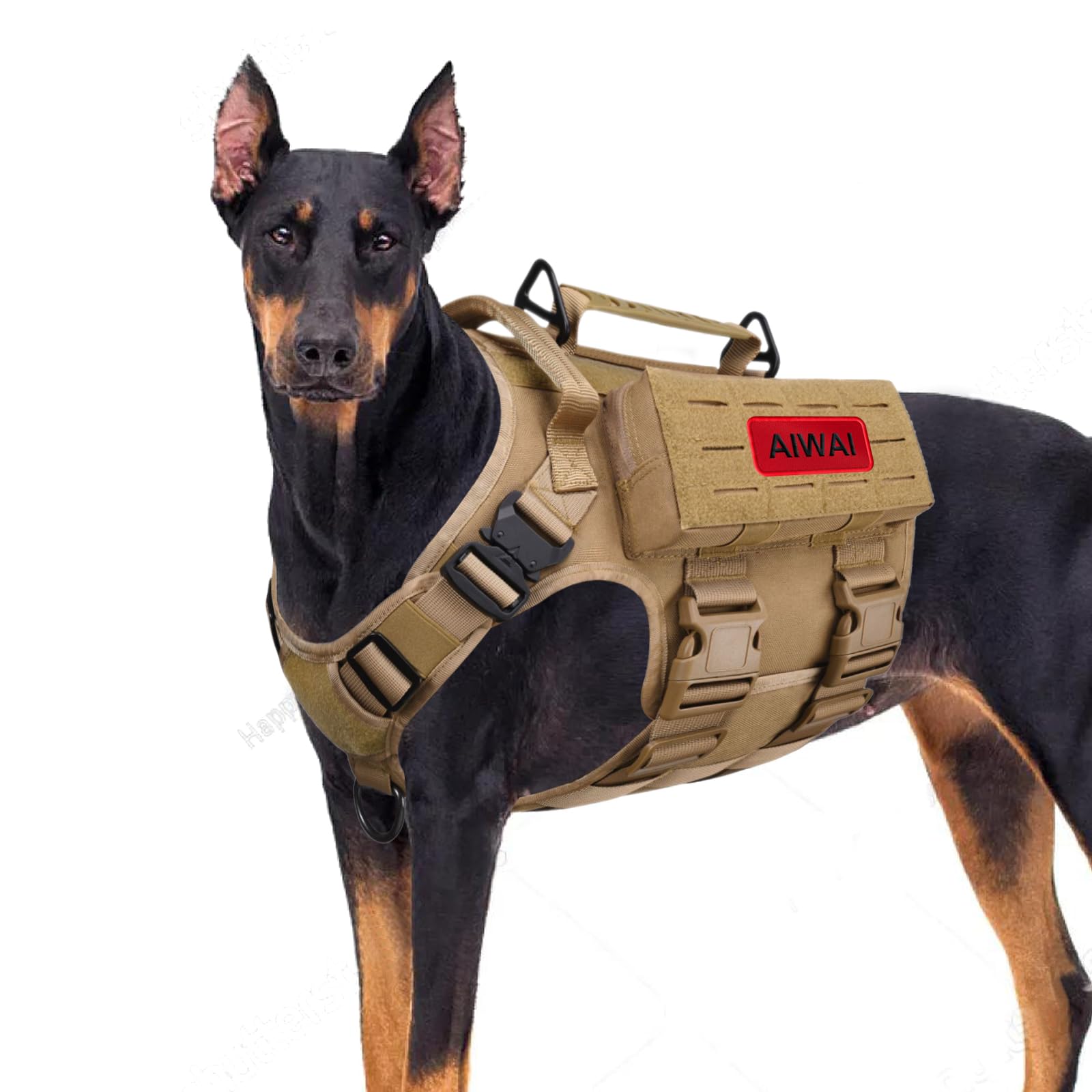 AIWAI Tactical Dog Harness with Handle for Large Dogs,2X Metal Buckle, Dog MOLLE Vest with Pockets,No Pull Adjustable Pet Harness, Easy Control Dog Vest Harness for Working Training (Khaki, Medium) — image 1