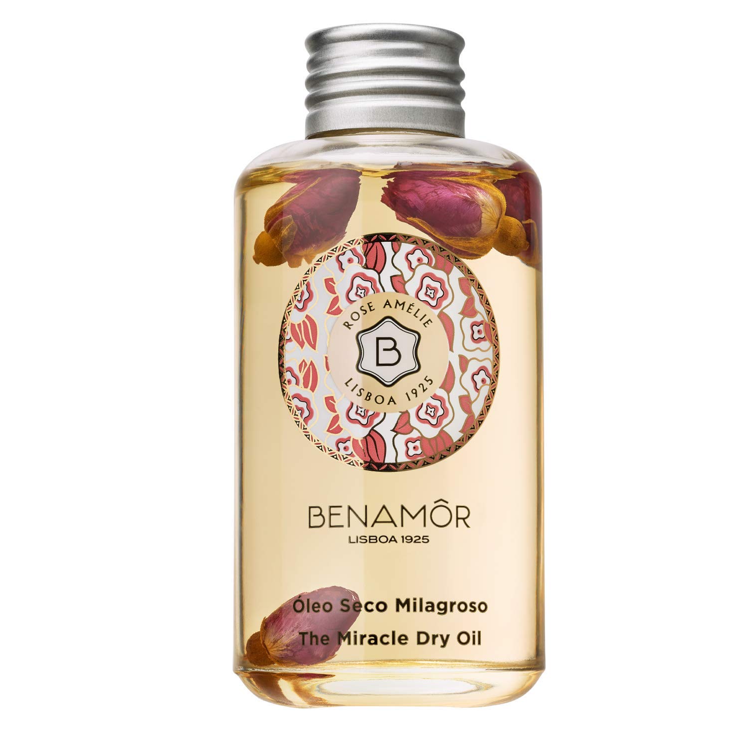 Benamôr - Rose Amélie Miracle Dry Oil for Face, Hair and Body with Argan, Sunflower and Sweet Almond Oil 99% Natural Ingredients - with Real Roses - 100 ml Bottle