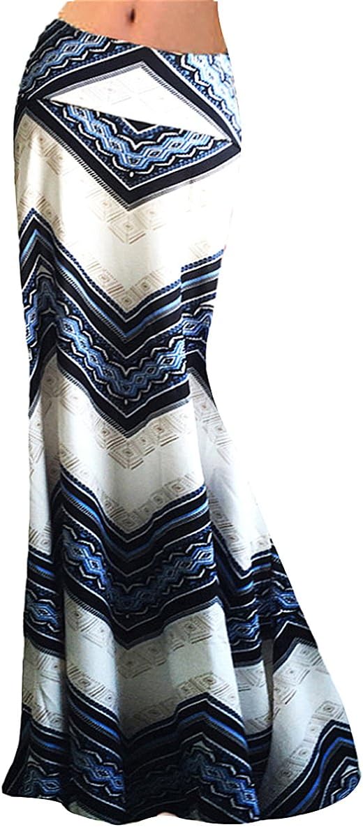 Aisa Women's Multicolored Two Tone Damask Printed Maxi Skirt