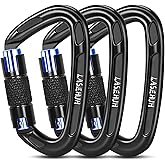 Lasehuh UIAA Certified 25KN Auto Locking Climbing Carabiner Clips, D Shaped, Twist Lock, and Heavy Duty Carabiners for Rock Climbing, Rappelling,3.93 Inch, Large Size.