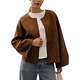 Qiaomai Womens Cropped Pea Coat Long Sleeve Open Front Winter Wool Blend Jackets Overcoat (Brown-S)