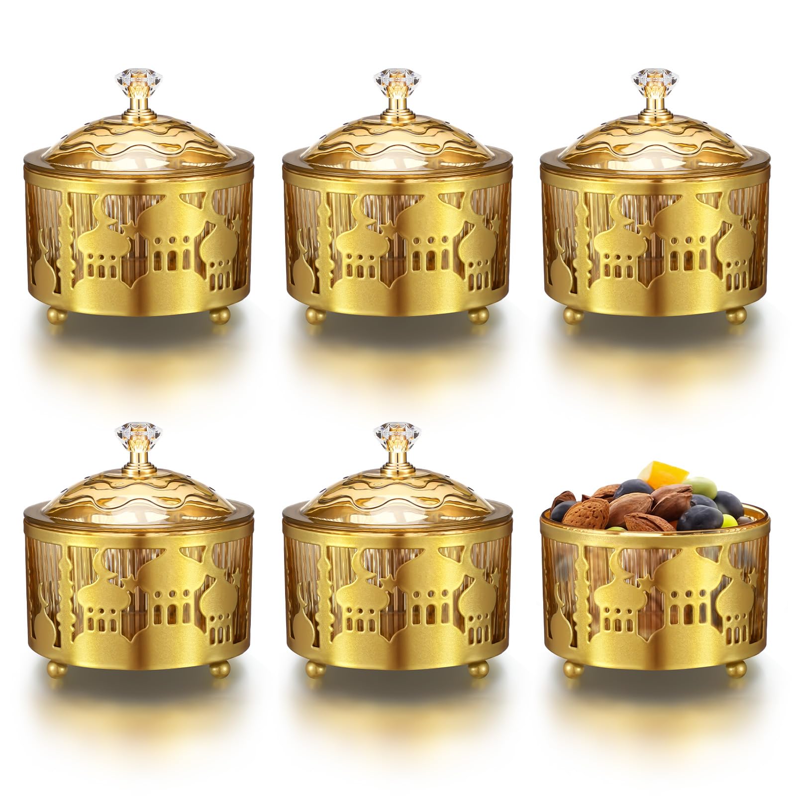 Photo 1 of Pinkunn 6 Pack Ramadan Serving Trays with Lids Gold Eid Mubarak Trays Plates Ramadan Home Decor Moon Star Candy Dish Dessert Storage Organizer for Iftar Islamic Muslim Party, 3.5 Inch(Classic)