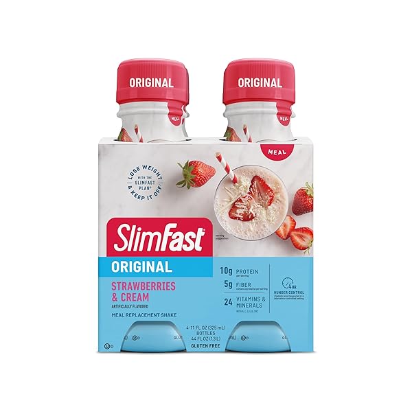 SLIMFAST MEAL REPLACEMENT SHAKE, ORIGINAL STRAWBERRIES & CREAM, 10G OF READY TO DRINK PROTEIN FOR WEIGHT LOSS, 11 FL. OZ BOTTTLE