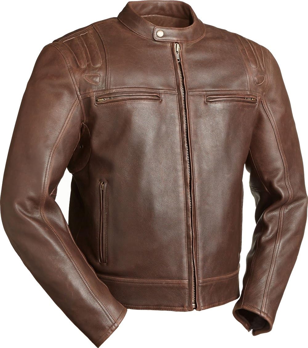 Mens Cruising Heavy Leather Biker Jacket at Amazon Men’s Clothing store
