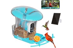 OIRHNL Smart Bird Feeder with Camera, Solar Powered 3 L Capacity, 2K HD AI Identify Bird Species, Weatherproof Auto Video Recording, Real-Time Alerts, Ideal Gift for Tech Lovers and Parents (Blue)