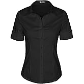 SUNNOW Womens Button Down Shirts Tailored Short Sleeve Shirt Basic Simple Stretch Wrinkle Free Formal Work Blouses