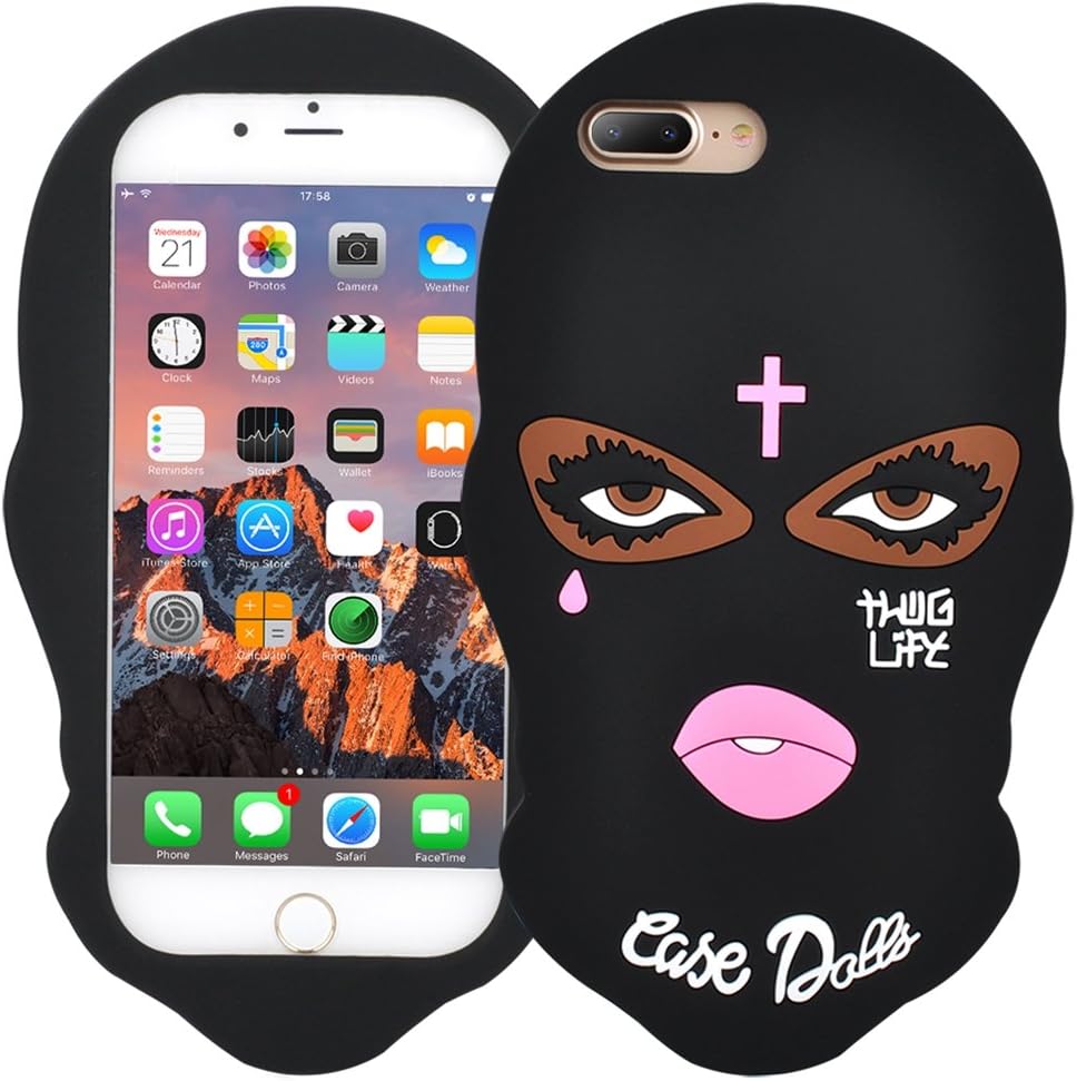 JINRUIXIN Case for Apple iPhone 7 Plus and iPhone 8 Plus 5.5" 3D Cute Cartoon Soft Silicone Goon Thug Life Big Eyes Woman Face Masked Teared Girl Jesus Christian Cross Coque Phone Protective Cover
