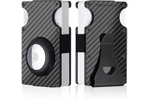 MONOCARBON Carbon Fiber Minimalist Wallet for Men With Airtag Holder(Airtag Not Included), RFID Blocking Credit Card Holder With Money Clip,Ultra Slim Thin Front Pocket Wallet-Twill Matte Black