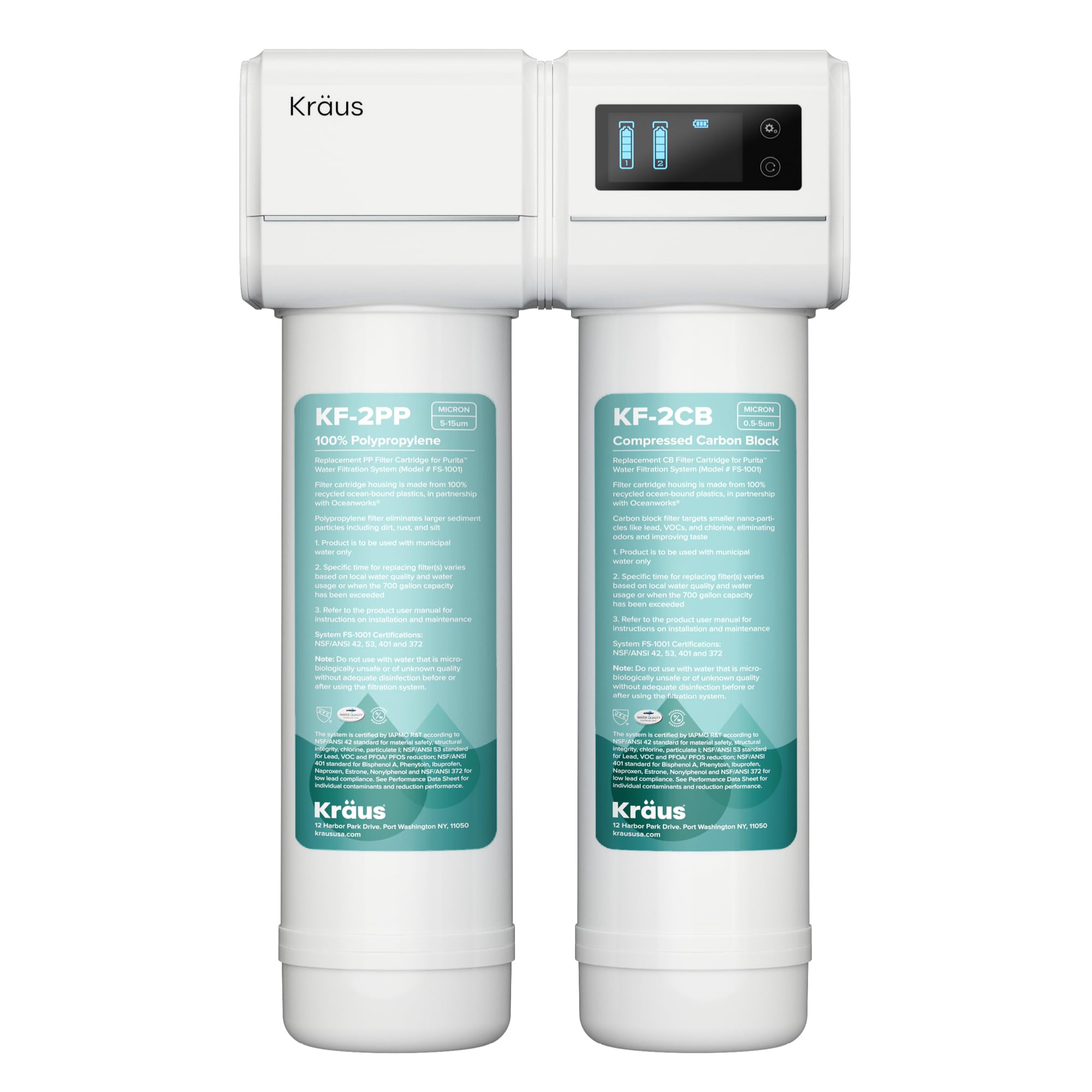 KRAUS Purita 2-Stage Under Sink Water Filtration System with Digital Display Monitor, FS-1001