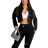 RomMoon Women's Denim Jackets Cropped Jean Jacket Long Sleeve Casual Button Down Crop Jean Jacket