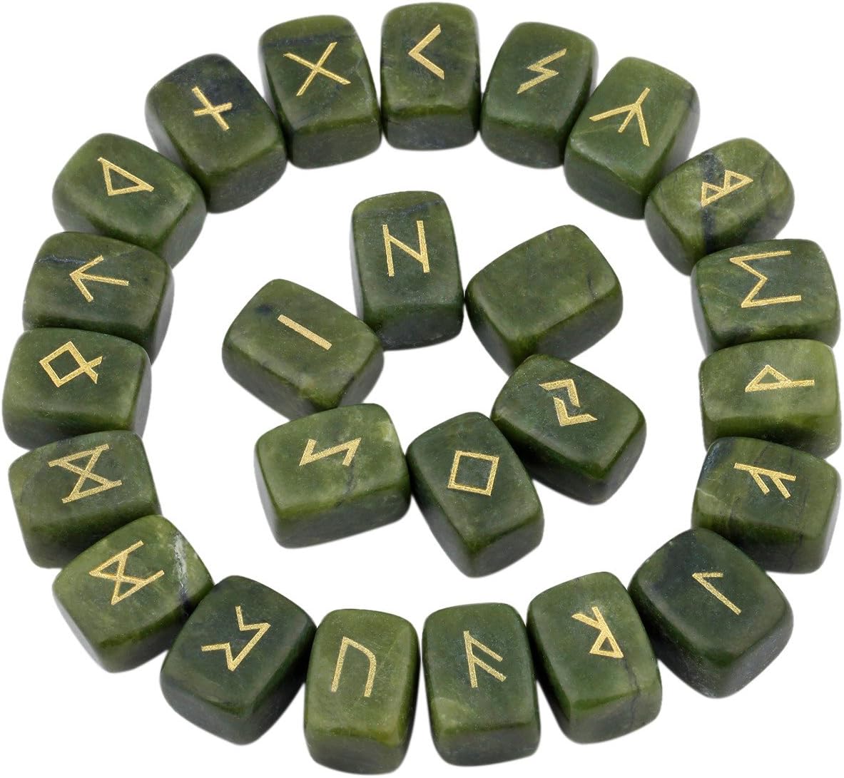 Indoor Fountains & Accessories - rockcloud Green Jade Rune Stones Tumbled Engraved Lettering Crystal Set for Wicca Crystals Healing Chakra Reiki