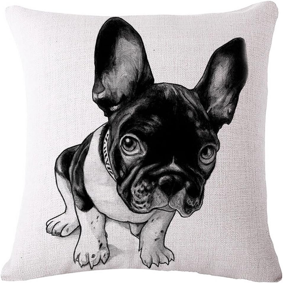 Diorama 17.7x17.7 Inch (45x45 cm) Cotton Linen Square Personalized Decorative Throw Pillow Case Cushion Cover Lovely French Bulldog Series Cushion Covers Pillow Cases (#002)