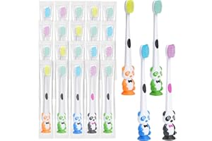 Akulgaci 100 Pack Kids Toothbrush Bulk Soft Bristles Toddler Toothbrush with Suction Cup, Lovely Includes Travel Covers, Individually Wrapped Toothbrushes for Kid Home School Daycare Camp (Panda)