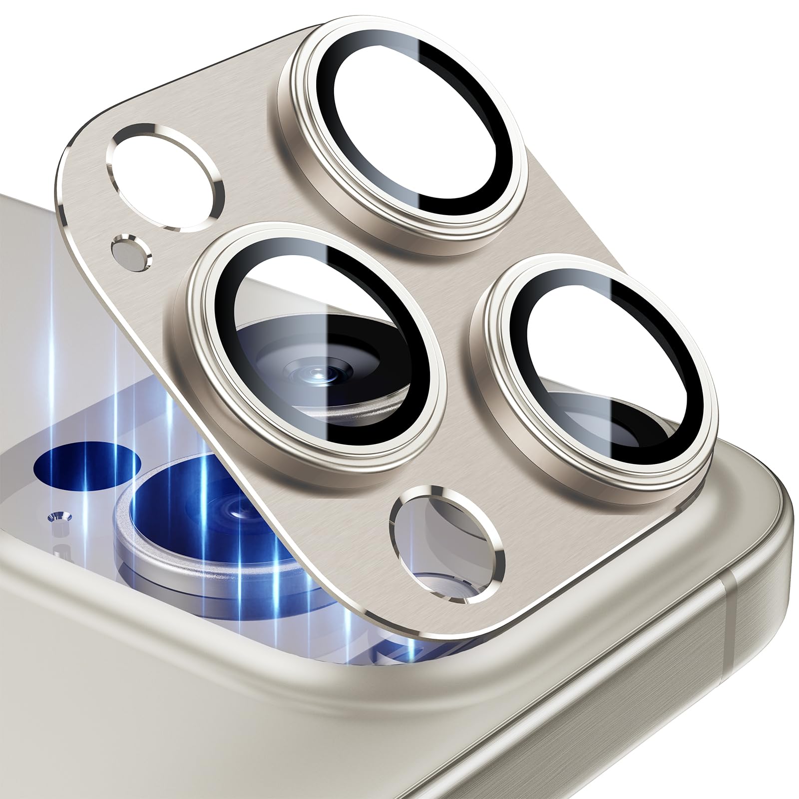 Photo 1 of Esanik 2 Pack for iPhone 15 Pro/iPhone 15 Pro Max Camera Lens Protector (Natural Titanium)