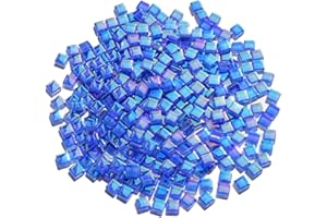 CHICSHIS Iridescent Royal Blue Tiles for Mosaic Crafts, 300G Iridized Crystal Stained Glass Pieces for Mosaic, 1x1 cm Square Glass Tiles Great for Mosaic Art Supplies, Mosaic Tiles Home Decoration