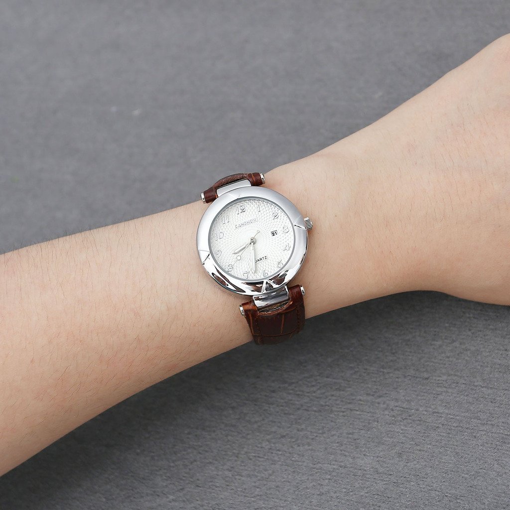 JSDDE Uhren,Elegant Damen Armbanduhr Kalenderuhr Klassisch Echtleder Band Damenuhr Analog Qaurzuhr Business Uhr,Braun