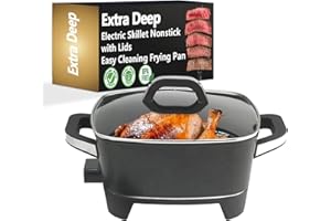 NOZAYA NonStick Extra Deep Electric Skillet - 12" Inch Frying Pan with Lid, Serves 3-4 People, for Roast Fry, Easy to clean, Black