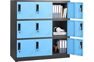 VEVOR 9 Doors Metal Locker, Lockable Steel Storage Cabinet, 66 lbs Loading Capacity, 2 Keys for Each Door, 3 Tiers Employee L