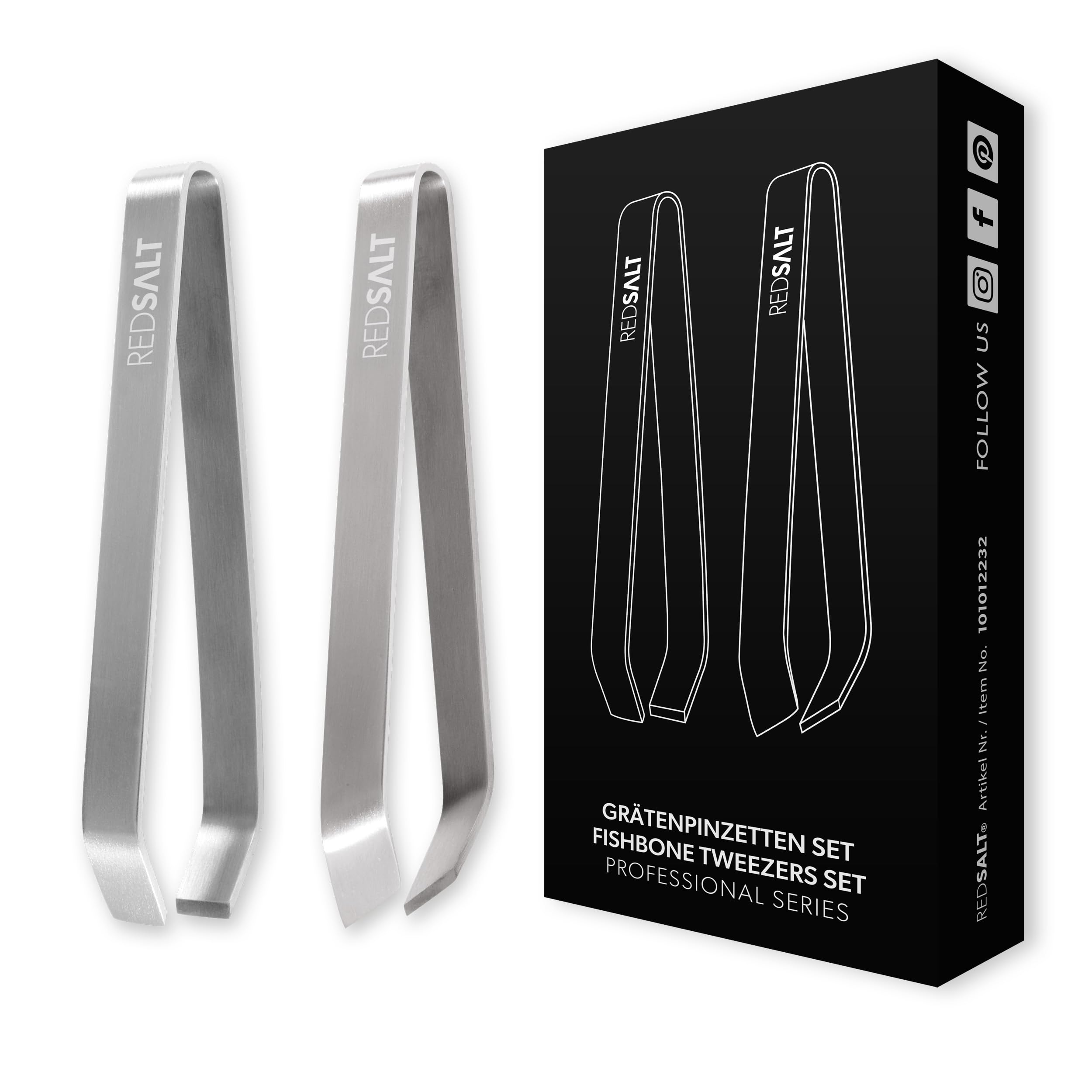 REDSALT® Professional Bone Tweezer Set of 2 11 cm Rustproof Stainless Steel Matt INOX 18/10 Quality Herringbone Tweezer