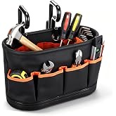 SilTriangle Bucket Truck Accessories, Tool Bag Organizer with 2 Hook, 1 Pcs | Bucket Truck Tool Organizer, Aerial Oval Tool Bucket with Drain Holes, Canvas, 10 Pockets, Scissor Lift Tool Holder