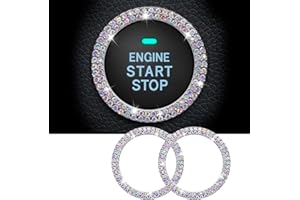 Whaletail 2PCS Bling Crystal Rhinestone Car Engine Start Ring Stickers, Key Ignition & Knob Ring Decoration, Push Start Button Bling Ignition Ring Stickers for Women