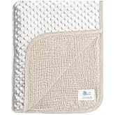 lulumoon Baby Blankets for Newborn Muslin: Thermal Minky Dotted Backing - Cotton Receiving Blanket for Baby Essential & Registry Gift 30"x40"(Ivory)