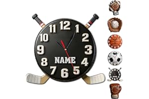 Custom Hockey Wall Clock with Name, Personalized Hockey Wall Clock, Custom Sport Themed Decor for Bedroom Game Room Office, G