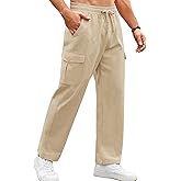 COOFANDY Mens Casual Cargo Pants Relaxed Fit Outdoor Hiking Pants Cotton Drawstring Sweatpants with Pockets