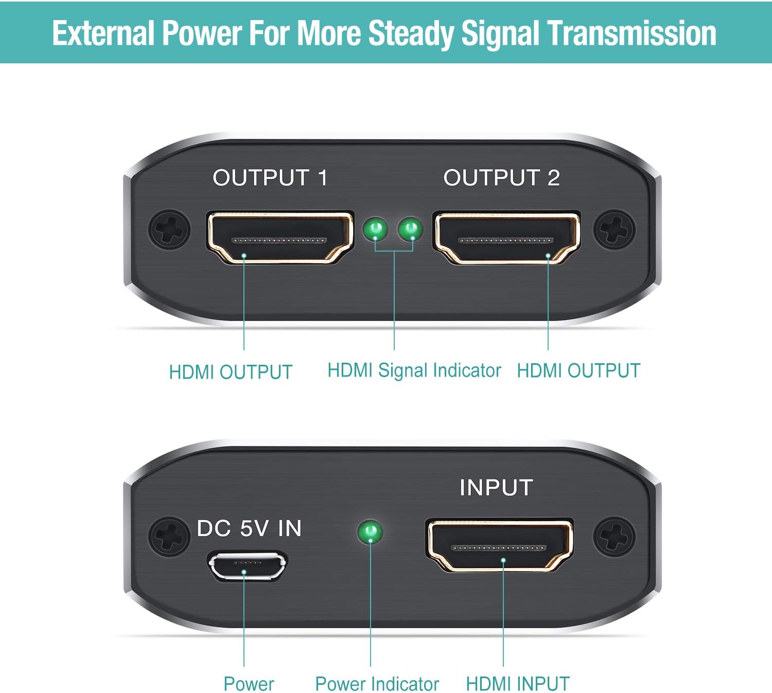 HDMI Splitter 1 in 2 Out - Techole 4K Aluminum Ver1.4 HDCP, Powered HDMI Splitter Supports 3D 4K@30HZ Full HD1080P for Xbox PS4 PS3 Fire Stick Roku Blu-Ray Player Apple TV HDTV - Cable Included, Grey: Home Audio & Theater