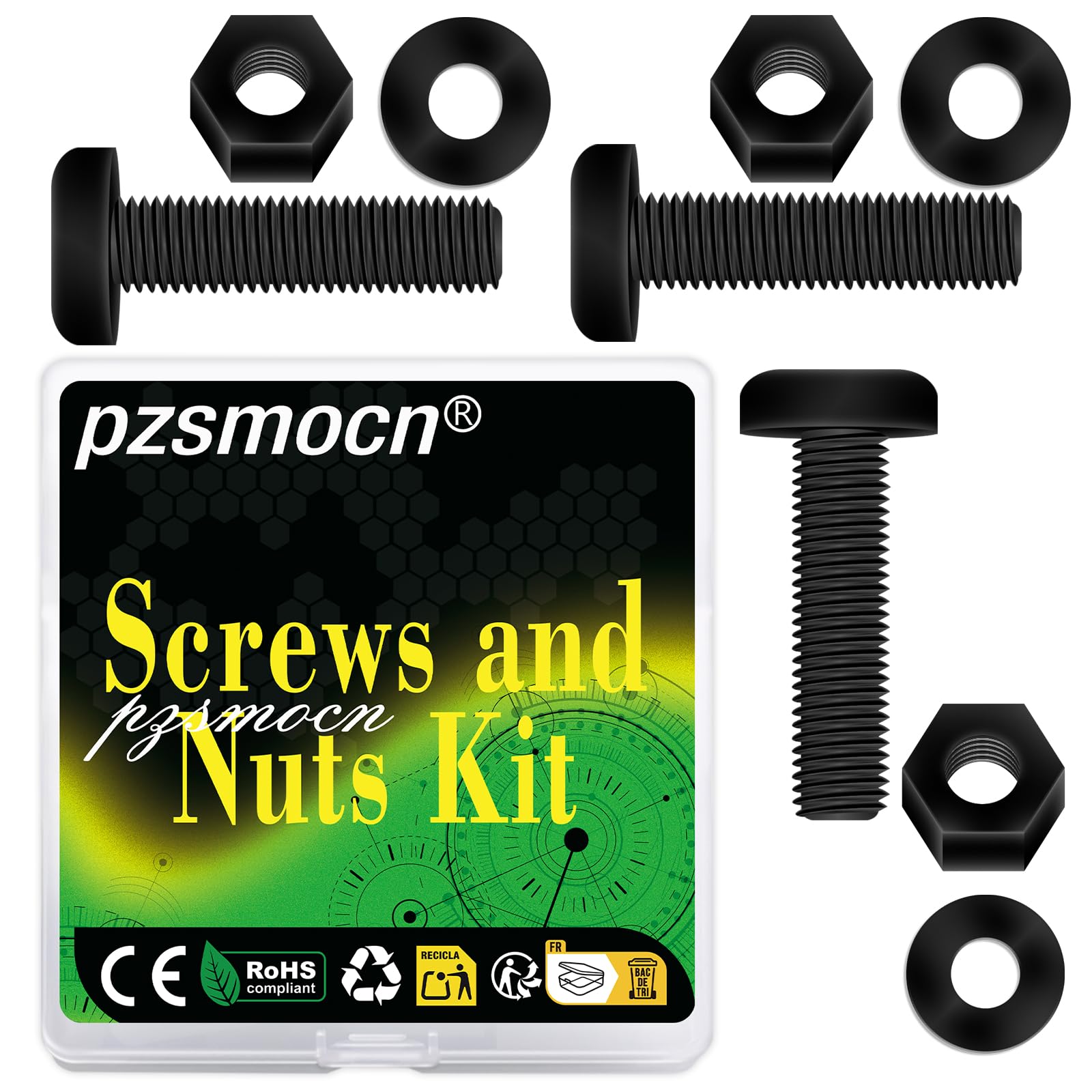 Pzsmocn 150 Pieces/50 Sets M5*25 mm Plastic Black Nylon Cross Round Head Screw Hexagonal Nut Combination Kit, with Insulating Washers, Standard Size, For DIY and Electronic Assembly. — image 1
