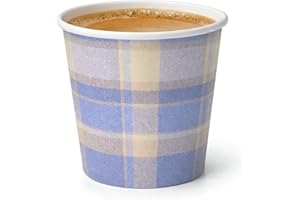 ECODESIGN-US 100 Pack Disposable Coffee Cups - 4 Oz Espresso - Plaid Lavender Paper Cups for Home Office or Party