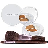 Sheer Cover – Flawless Face Kit – Perfect Shade Mineral Foundation – Conceal & Brighten Highlight Trio – with FREE Foundation Brush and Concealer Brush – Dark Shade – 4 Pieces