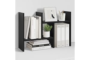 MASAKA B&W - Desk Organizer Aesthetic Shelf, Desktop Bookshelf, Double H Plants Display Shelf, Storage Rack Adjustable Stackable for Office Home Dorm - Perfect for Books, Plants & Decor (Black)