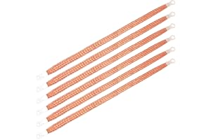 CCHRN 6 PCS Automotive Ground Strap, 11.4 Inch Flat Braided Copper Engine Ground Wire with Ring Terminals, Professional Flexi