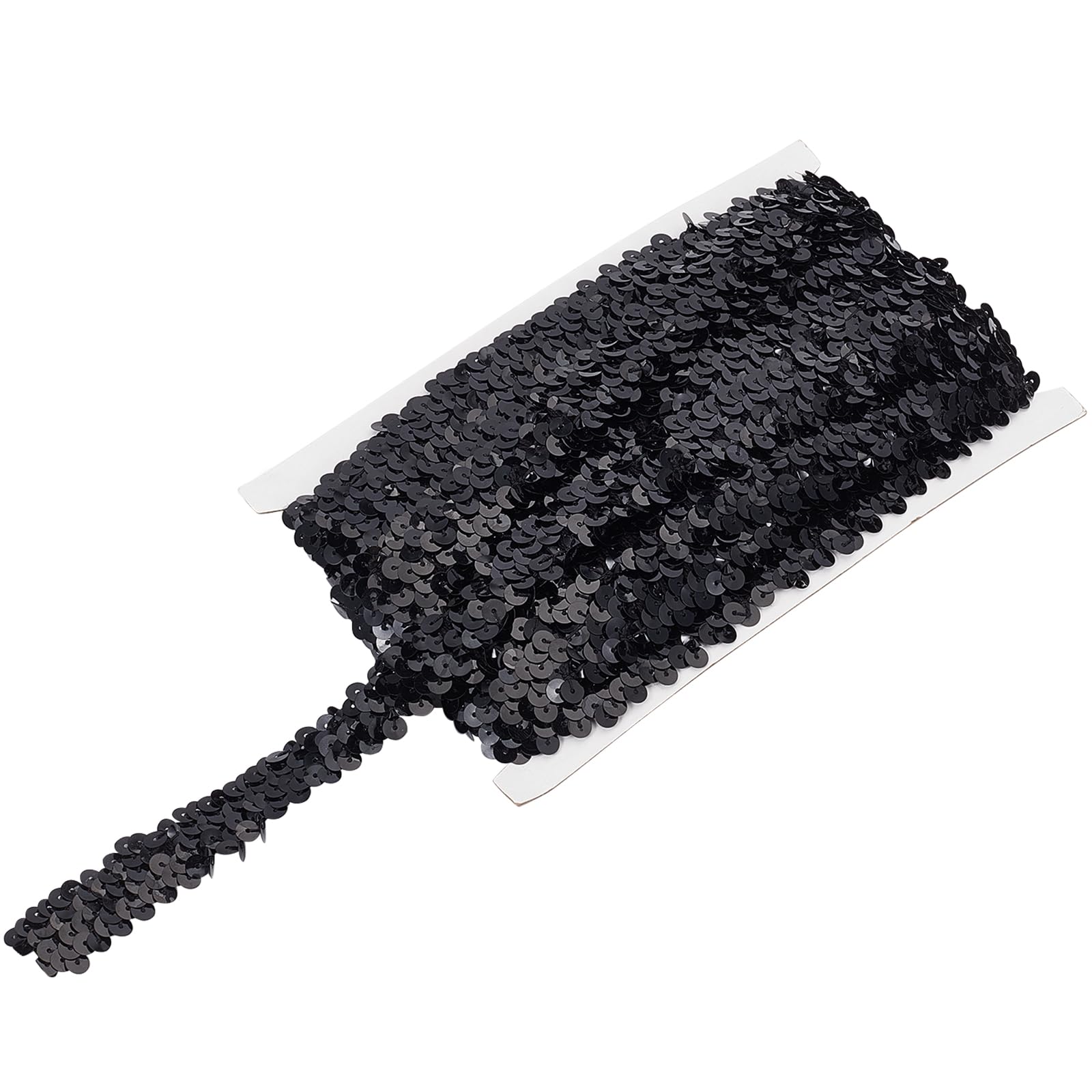 NICENEEDED 10 Yards Black Elastic Sequin Ribbon Trims, Sequin Sewing Trim Patches, Glitter Stretch Sequins Fabric Trimmings for DIY Craft and Sewing Wedding Bridal Dress