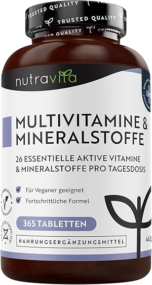 Nutravita Multivitamin & Mineralstoffe - 365 hochdosierte Tabletten mit Bioaktiv-Formen und Premium-Rohstoffen - Unabhängig Laborgetestet - vegane, Multivitamintabletten mit 26 aktiven Vitamine