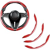 LevChall Carbon Fiber Steering Wheel Cover, 3-Piece Set Anti-Skid Comfortable Grip Segmented Butterfly Design, Easy Snap-On Installation Universal Fit 99% Cars, Red