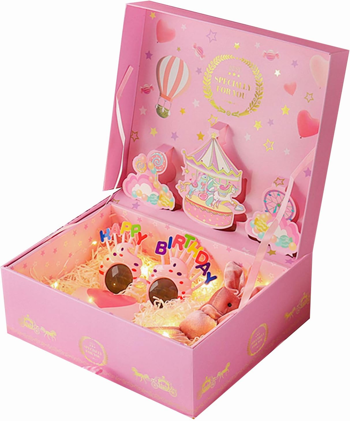 Amazon Co Jp クリエイティブギフトボックス 32 27 5 11 5cm 絶妙なギフトボックス リジッドギフトボックス 段ボール箱 プレゼントボックス グリーティングカード ギフトバッグ ライト 人形ウサギ付き ホーム キッチン