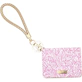 Lilly Pulitzer Snap ID Card Case, Conch Shell Pink Zee Bebe | Cute Pink Keychain Wallet, Slim Credit Card Holder with Removable Wristlet Strap