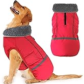 Dogcheer Warm Dog Coat, Christmas Dog Jacket Waterproof Puppy Winter Coat with Buckles, Reflective Adjustable Pet Snow Jacket Turtleneck Fleece Sweater for Small Medium Large Dogs - Red, S