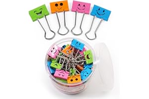 Coideal Smiling Binder Paper Clips - 40 Pcs 19mm Mini Colored Metal Fun Clip Clamps with Cute Smile Face Assorted Color for Office (0.75 inch, Small)