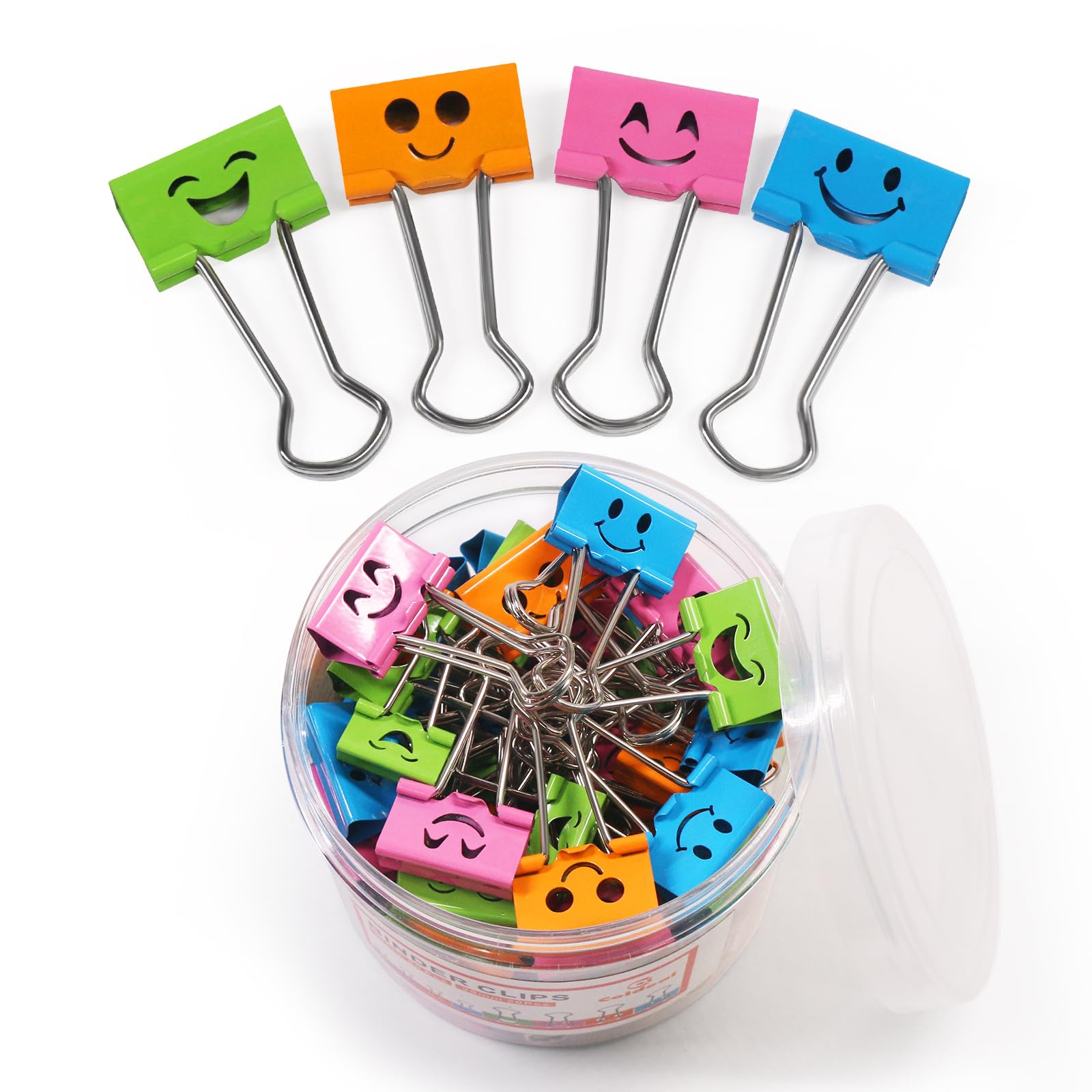 Mini Smiley Binder Paper Clips, Coideal 19mm Small Bull Clips Smiling Face Coloured Metal Foldback Picture Clamps for Office School (40 Pcs)