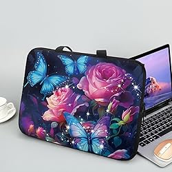 Uasibuni Roses Butterfly Print Slim Laptop Bag for