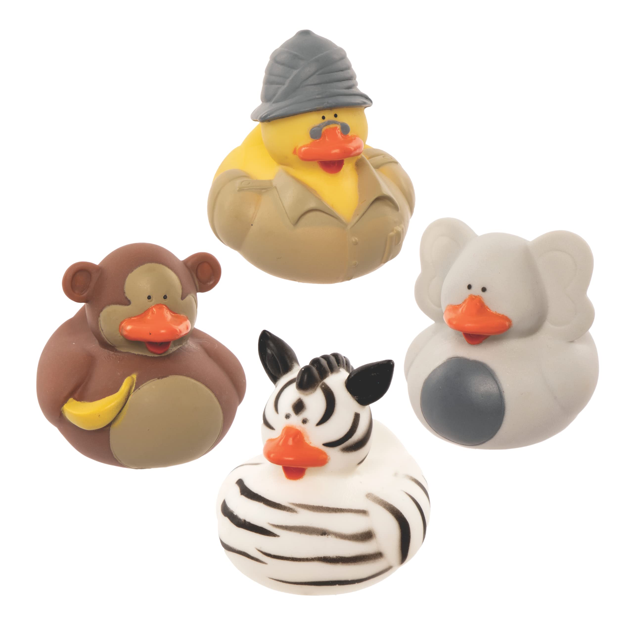 Baker Ross FE320 Safari Rubber Duck Bath Toys - Pack of 6, Baby Toys, Party Bag Fillers for Kids, Mini Toys for Children