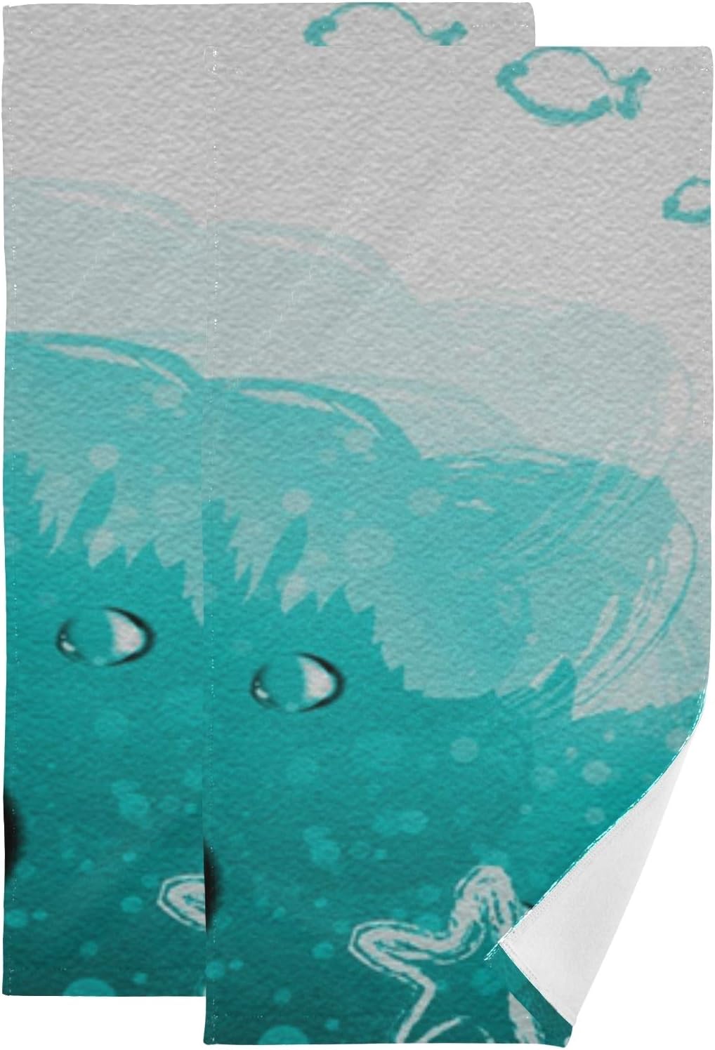 Art Painting Ocean Starfish Hand Towel Set Ultra Soft Absorbent Quick-Dry Hand Towels for Bath Fitness, Bathroom, Sports, Yoga, Travel (2-Pack ,28.3x14.4in)