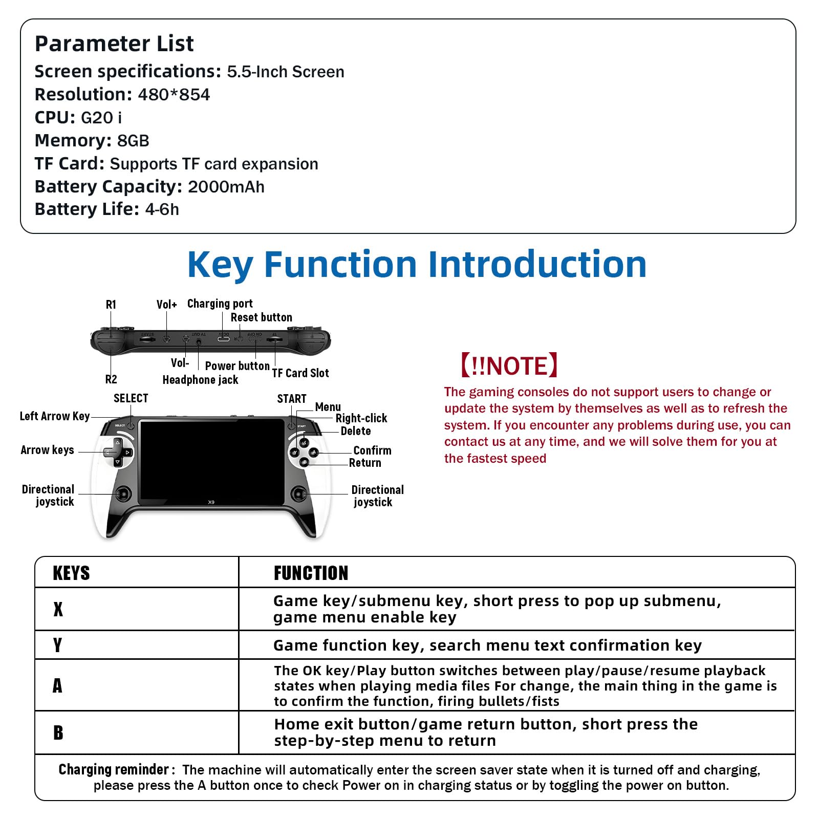 X9 Retro Handheld Game Console 5.5