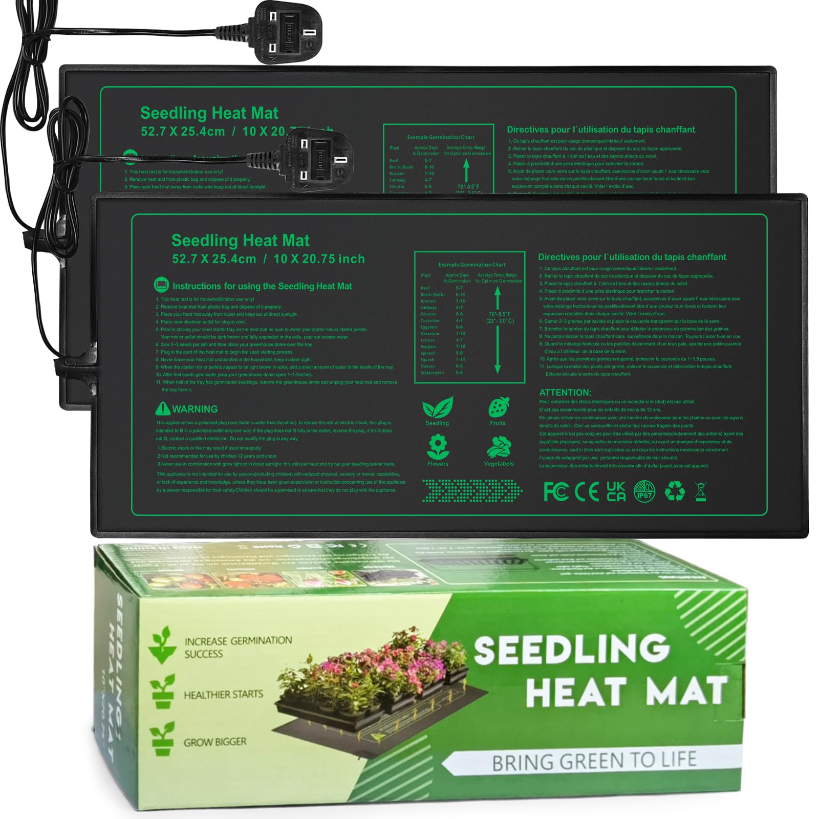 NAMOTEK Plant Heat Mat, 52 * 24cm -2 Pack Durable Waterproof Seed Germination Heating Mat, Warm Hydroponic Heating Pad MET Standard UK Plug